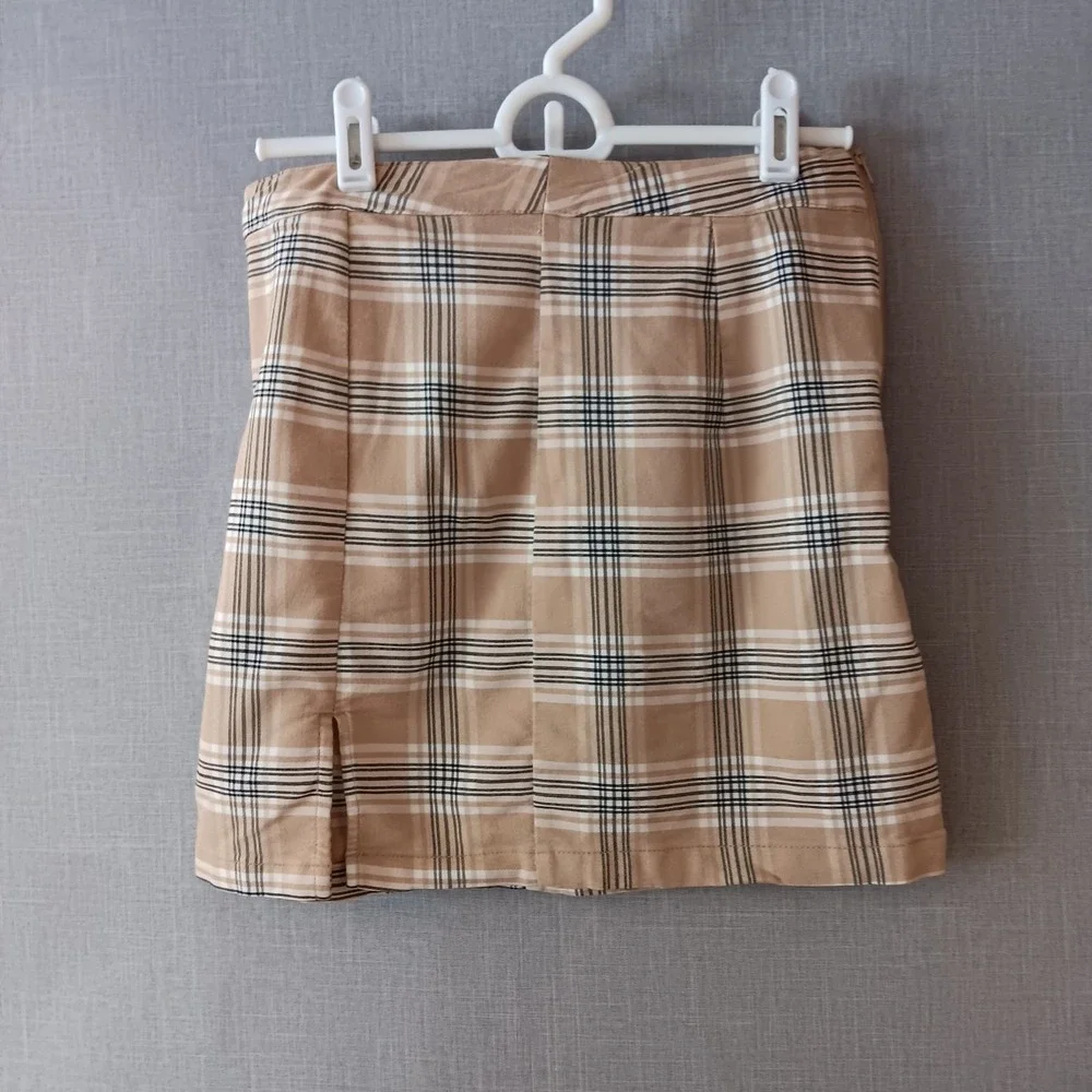 Old Money Plaid Mini Skirt Preppy Quiet Luxury Tartan Side‎ Slit Small
